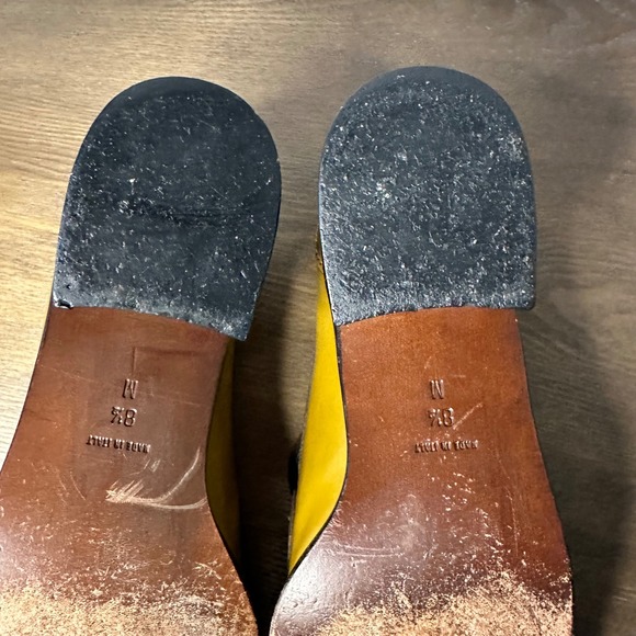 VINTAGE A Line Anne Klein Yellow Leather Loafer Block Heels Made in Italy US 8.5 - Picture 7 of 8